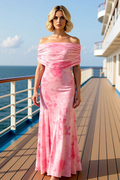 BENERLY Women's Carmen Neck Sleeveless Floral Print A-Line Maxi Dress Functio...