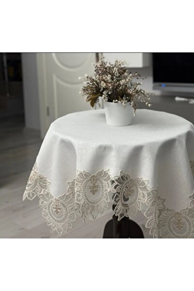 KÜBRAHOME'S Keten 105x105 cm dantelli fiskos örtüsü