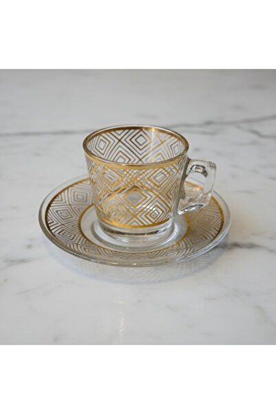 Dania New Arrival Espresso Glass Cup Set with Golden Decoration 80ml 12 Pieces