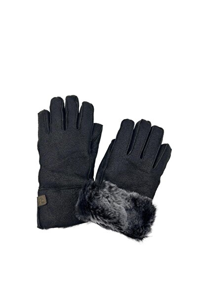 makü قفازات جلدية للرجال مع فرو رمادي من الداخل