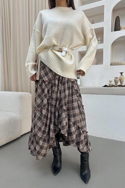 mylove Flounce Plaid Skirt Brown