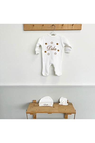 bebek desen 3-Piece Jumpsuit Gloves Hat Set Embroidered