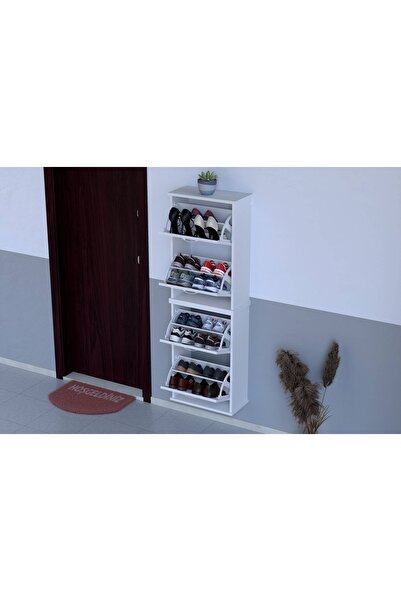 Vivense UMAY İKİLİ ASMA 52 CM 4 DÜŞER KAPAKLI AYAKKABILIK, BEYAZ