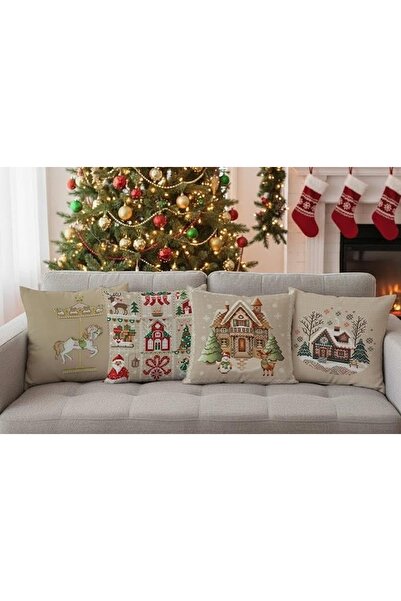 Vivense YILBAŞI TEMALI DÖRTLÜ KIRLENT KILIFI, BEJ, 1042