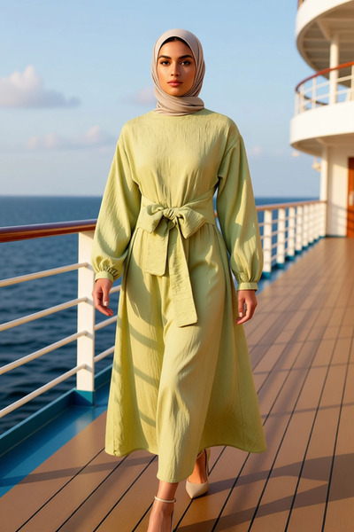 BENERLY Women's Crew Neck Low Sleeve Long Sleeve Unlined Woven Dress Function...