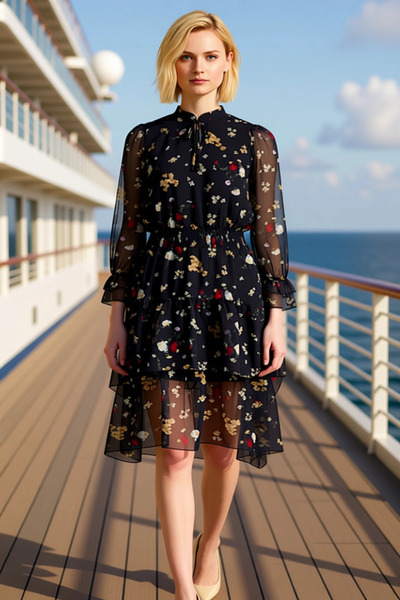 BENERLY Women's Plus Size Halter Neck Standard Sleeve Shawl Pattern Chiffon M...