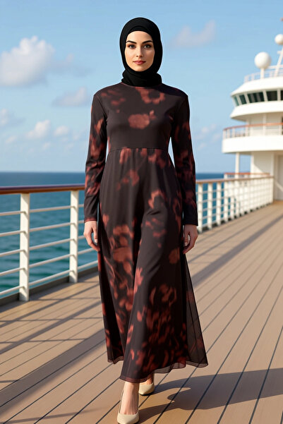 BENERLY Women's Mock Neck Standard Sleeve Bodycon Fit Tie-Dye Pattern Maxi Dr...