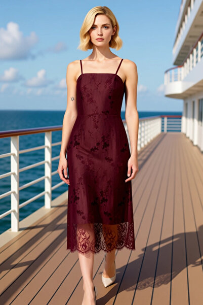 BENERLY Women's Strapless Neckline Sleeveless Bodycon Fit Lace Midi Dress Fun...