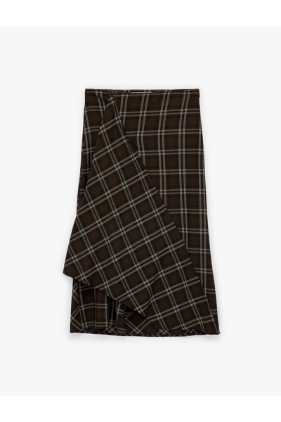 Koton Normal Bel A-Cut Checkered Long Skirt