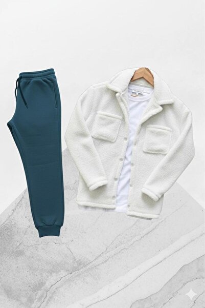 CAST COLLECTİON Unisex Λευκό βελούδινο μπουφάν με κουμπιά και βελούδινο παντε...