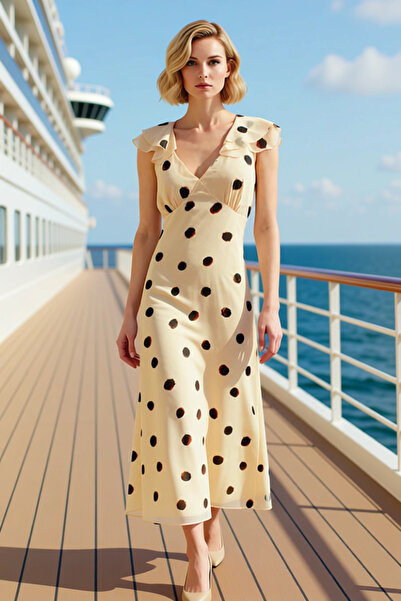 BENERLY Women's V-Neck Sleeveless Polka Dot A-Line Chiffon Maxi Dress Functio...