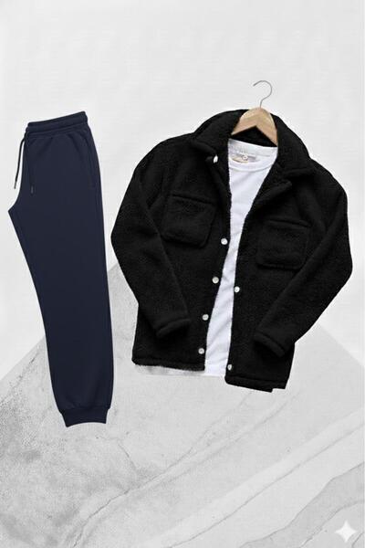 CAST COLLECTİON Unisex Μαύρο βελούδινο μπουφάν με κουμπιά και μπλε ναυτικό πα...