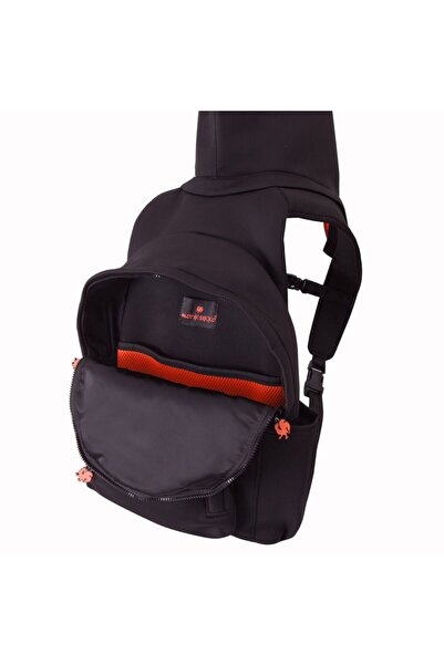 Morikukko Unisex-Adult Hooded Backpack Black Neon Orange