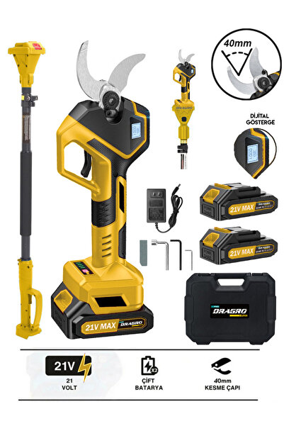 Dragro Dr-8614F 42mm LED Ekranlı Profesyonel Akülü Bahçe Budama Makası + Tele...