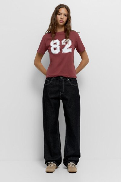 Pull & Bear Numara ribana detaylı t-shirt