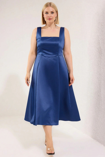 BENERLY Women's Plus Size Square Neck Sleeveless Satin Woven Dress Functional...