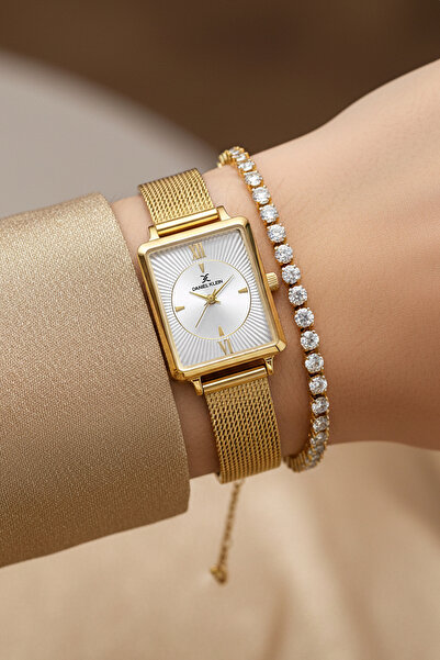 Daniel Klein Altın Sarısı Hasır Çelik Bilezik 23 mm Dikdörtgen Kadın Kol Saat...