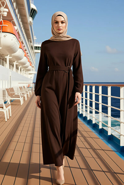 BENERLY Women's Crew Neck Spanish Sleeve Plain Pattern Maxi Dress Functional ...