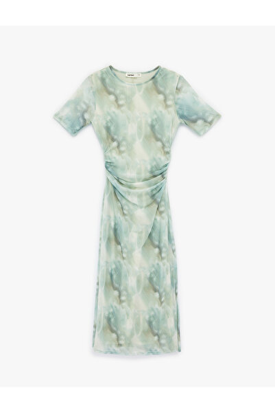 Koton Short Sleeve Crew Neck Midi Length Patterned Pencil Tulle Dress