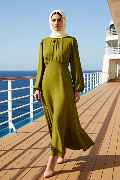 BENERLY Women's Mock Neck Balloon Sleeve Maxi Dress Jacquard Floral Woven Pat...