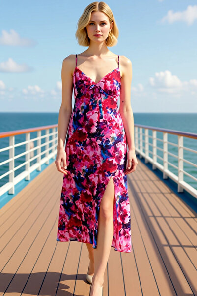 BENERLY Women's V-Neck Sleeveless Maxi Woven Dress Floral Pattern Skater Fit ...