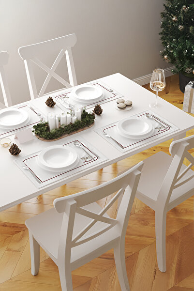 ASDİVA Frosty Carousel Bow Patterned Christmas Themed 2-Piece American Service Set Burgundy-White