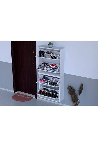Vivense UMAY İKİLİ ASMA 72 CM 4 DÜŞER KAPAKLI AYAKKABILIK, BEYAZ