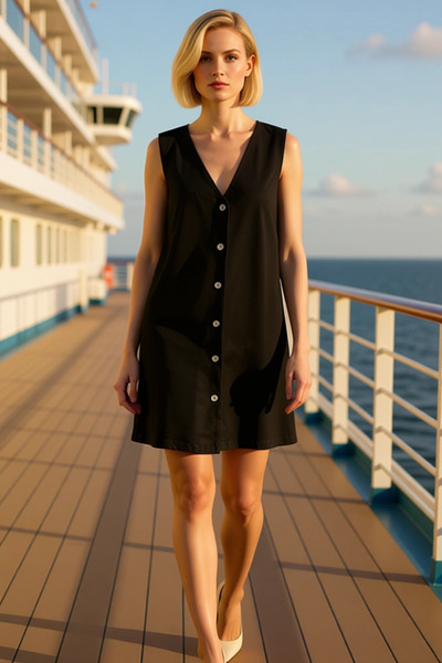 BENERLY Women's Sleeveless Buttoned V-Neck Midi Dress Functional Durable Qual...