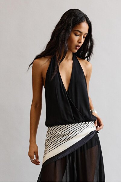 Pull & Bear Çizgili saten yüzeyli fular