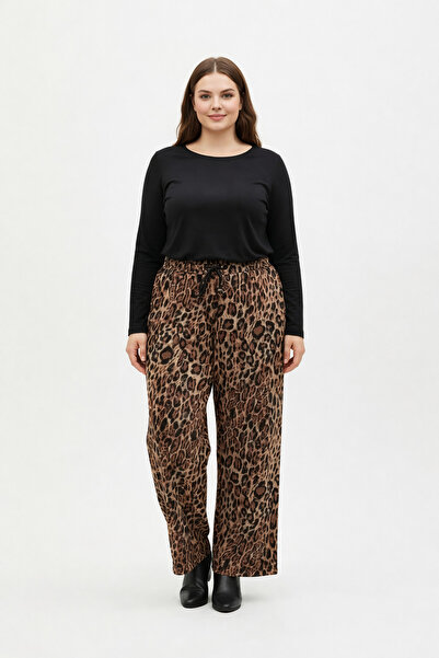 STYLENEST Women's Brown Leopard Print High Waist Relaxed Fit Fall Winter Pants