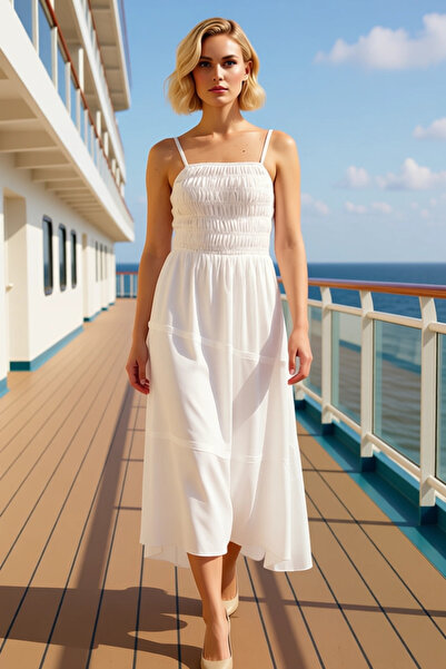 BENERLY Women's Strapless Thin Strap Sleeveless Skater Fit Maxi Woven Dress F...