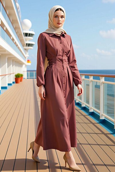 BENERLY Women Shirt Collar Standard Sleeve Solid Pattern Woven Dress Function...