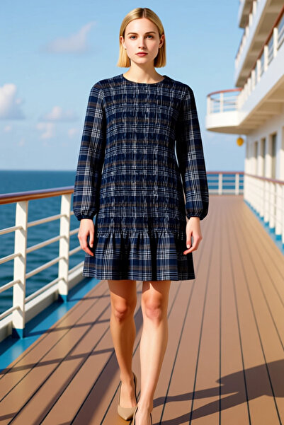 BENERLY Women's Crew Neck Standard Sleeve Bodycon Fit Mini Woven Dress Plus S...