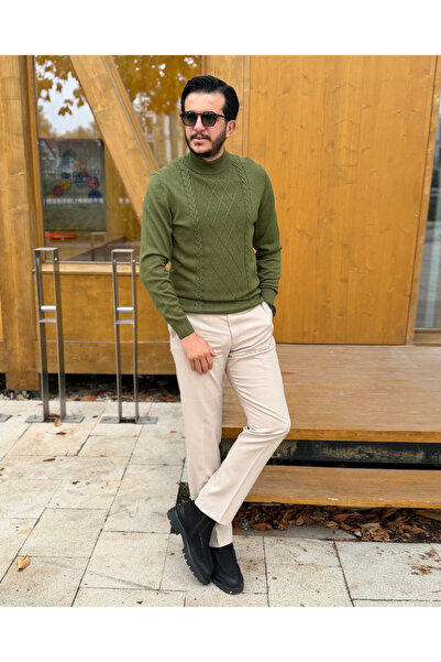 Avni Ceylan Men's Diamond Patterned High Collar Slim Fit Knitwear Sweater