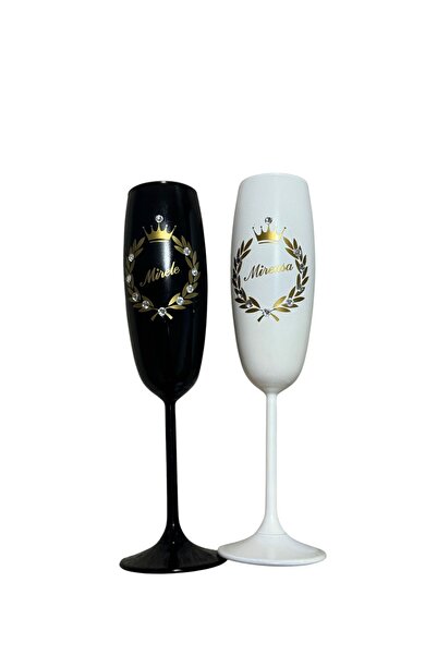 OEM Set 2 pahare miri alb si negru pentru nunta