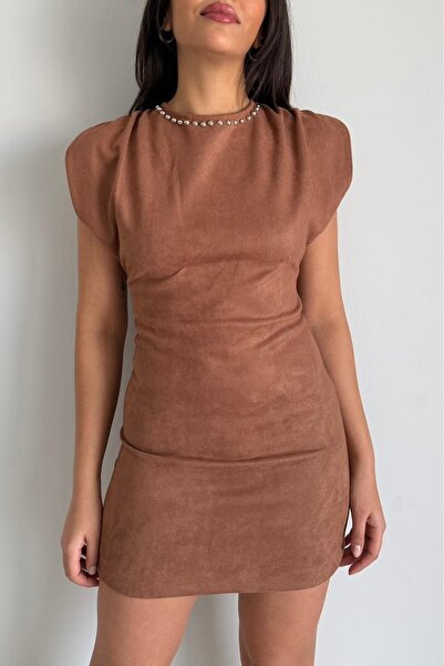 Güneş Collar Studded Embroidered Suede Mini Dress