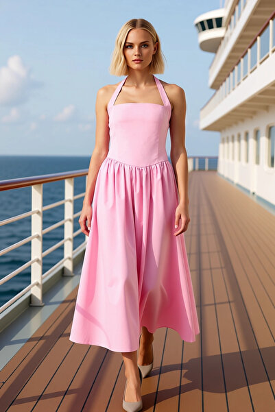 BENERLY Women's Halter Neck Thick Strap Skater Fit Maxi Dress Functional Spor...