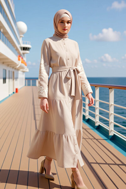 BENERLY Women's Collar Standard Sleeve Long Sleeve Embroidered Woven Dress Fu...