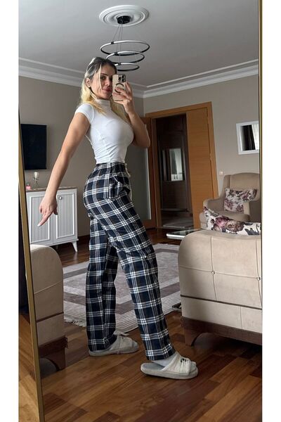 SERENCEE Harajuku Square Patterned Black-White-Plaid Unisex Trackpants