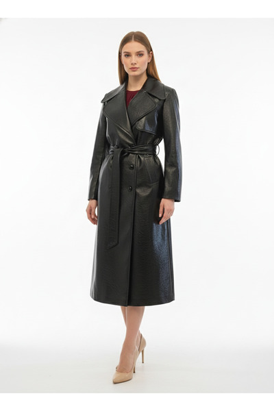 Esra Semiz Siyah Rugan Trençkot