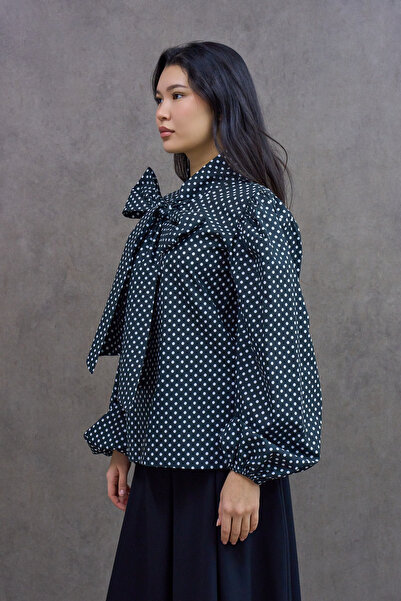 KÜÇÜĞÜM BUTİK Black Polka Dot Tie-Up Blouse