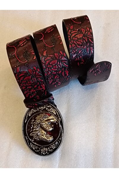 Butik Tülin Women's Authentic Faux Leather Burgundy Floral Printed Silver Ena...