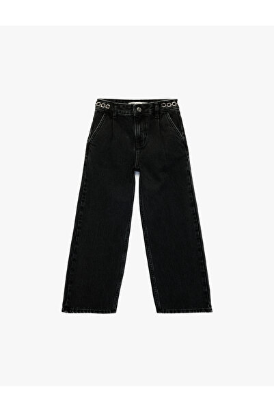 Koton Cotton Accessory Detailed Wide Leg Denim Trousers with Pockets - Wide L...