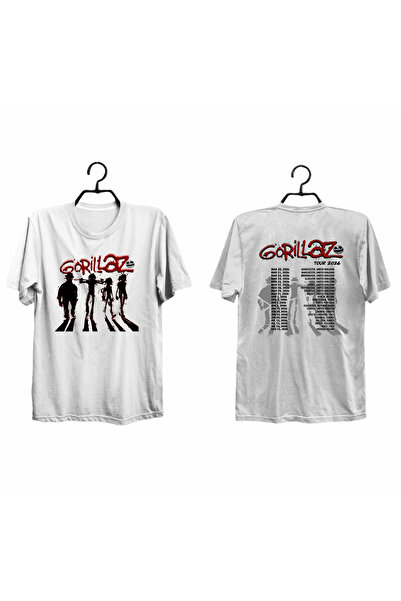 fame-stoned Gorillaz Tour Printed Front - Back Unisex 100% Cotton T-Shirt