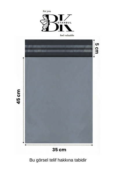 bkistanbul Kargo Poşeti Cepsiz 35x45 +5 cm Kargo Poşeti 80 Mikron İç Göstermez Gri Kargo Poşeti 25 Adet