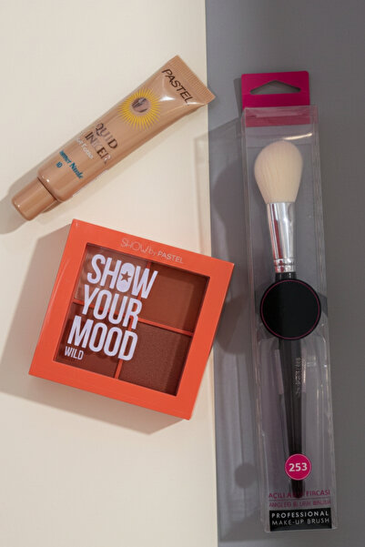 Pastel Kadın Kozmetik Allık Fırçası Bronzer Allık Paleti 3`lü Set