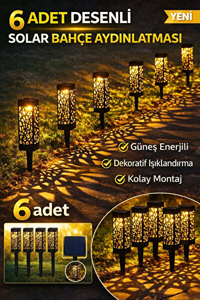 Ecuy Desenli Solar Bahçe Aydınlatması Güneş Enerjili Çim Lambası, Yürüyüş Yol...