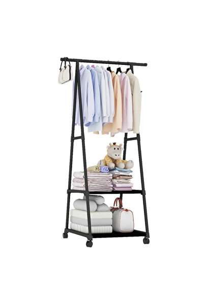 TodayShop Suport triunghiular pentru haine și umerașe cu 2 rafturi inferioare