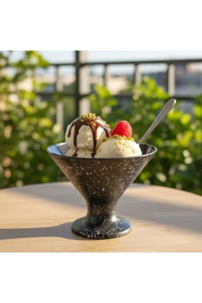 DAMMERUN Siyah Beyaz Benekli Cam Dondurma & Magnolya Bardağı 10 cm | Şık Tatl...