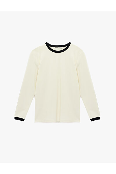 Koton Regular Fit Ribbed Color Contrast Cotton Crew Neck Long Sleeve T-Shirt